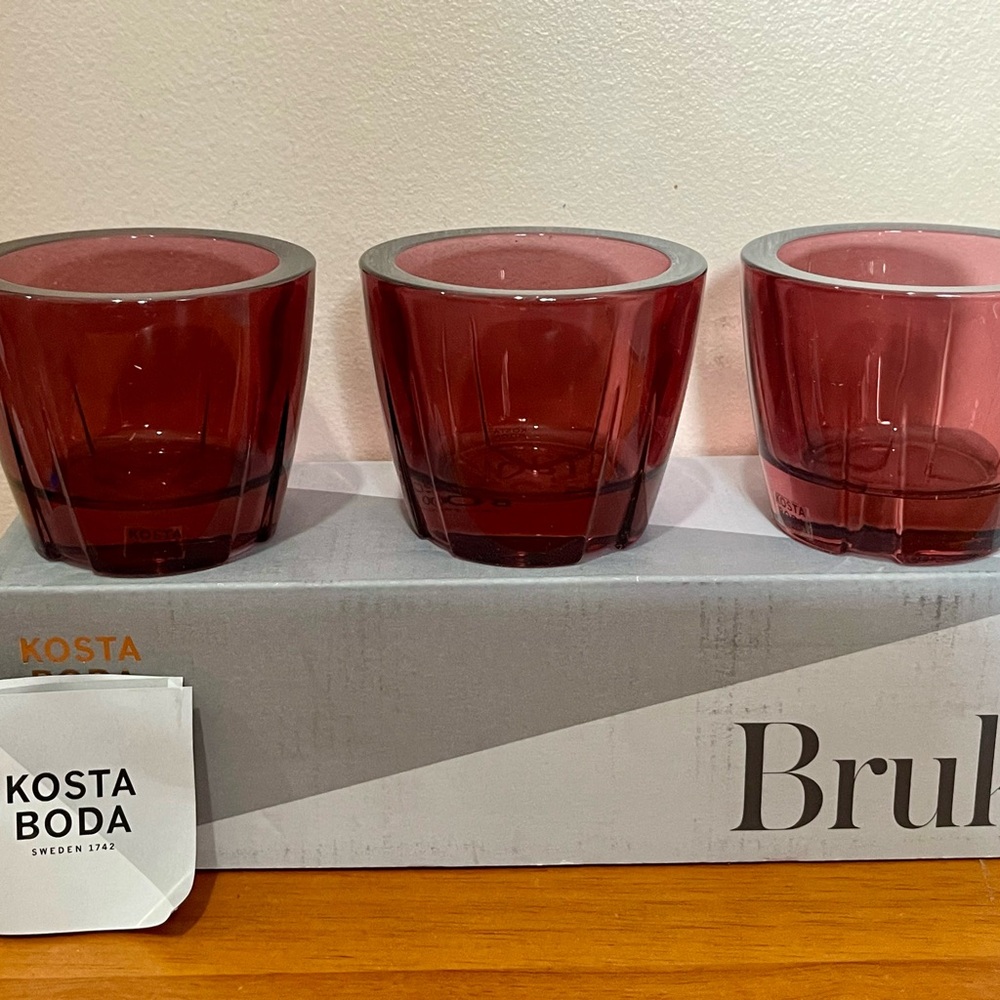 Kosta Boda Bruk Votive Candle Holder Aubergine Purple Set Of 3 New in box